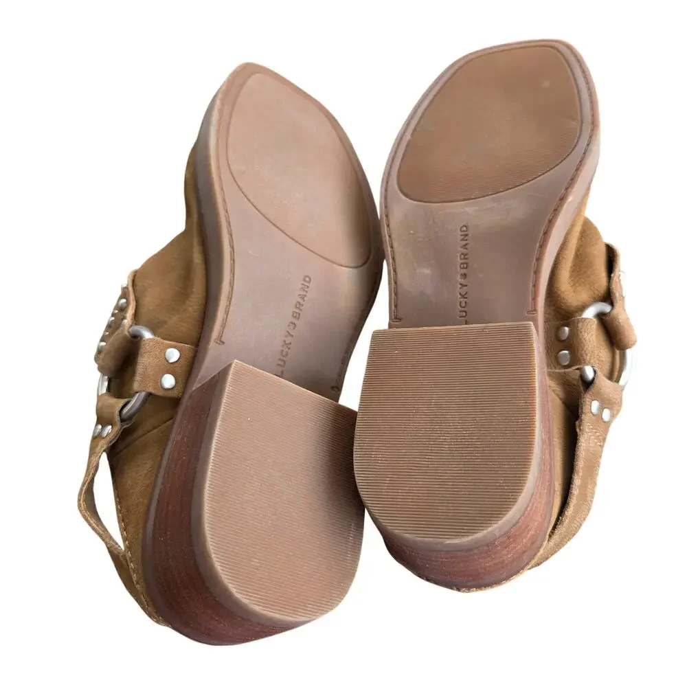 Lucky Brand Kalv Studded Leather Mules Dark Natural Size 7.5 - Picture 6 of 7